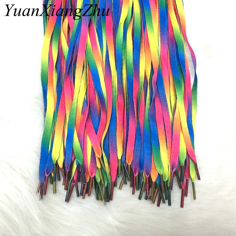 1 Paar Kleurrijke Veters Rainbow Gradiënt Afdrukken Platte Canvas Schoen Kant Schoenen Casual Chromatische Kleur Schoenveters 80Cm/100cm/120Cm BC-1
