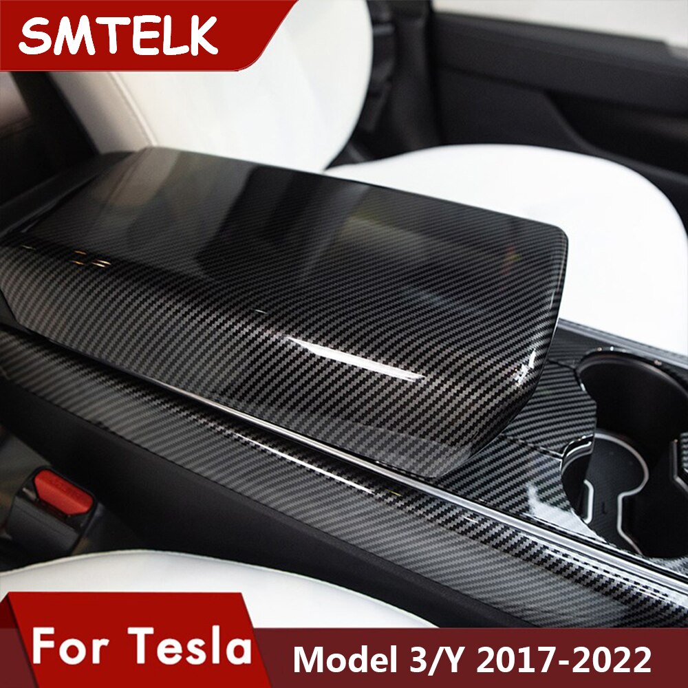 Heenv n – boîte d'accoudoir de voiture, housse de protection pour Tesla Model 3, accessoires intérieurs pour Tesla Model Y, en Fiber de carbone ABS,