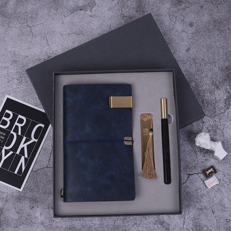 Business Set PU Leather Notebook Bookmark Pen Kit for Office Meeting