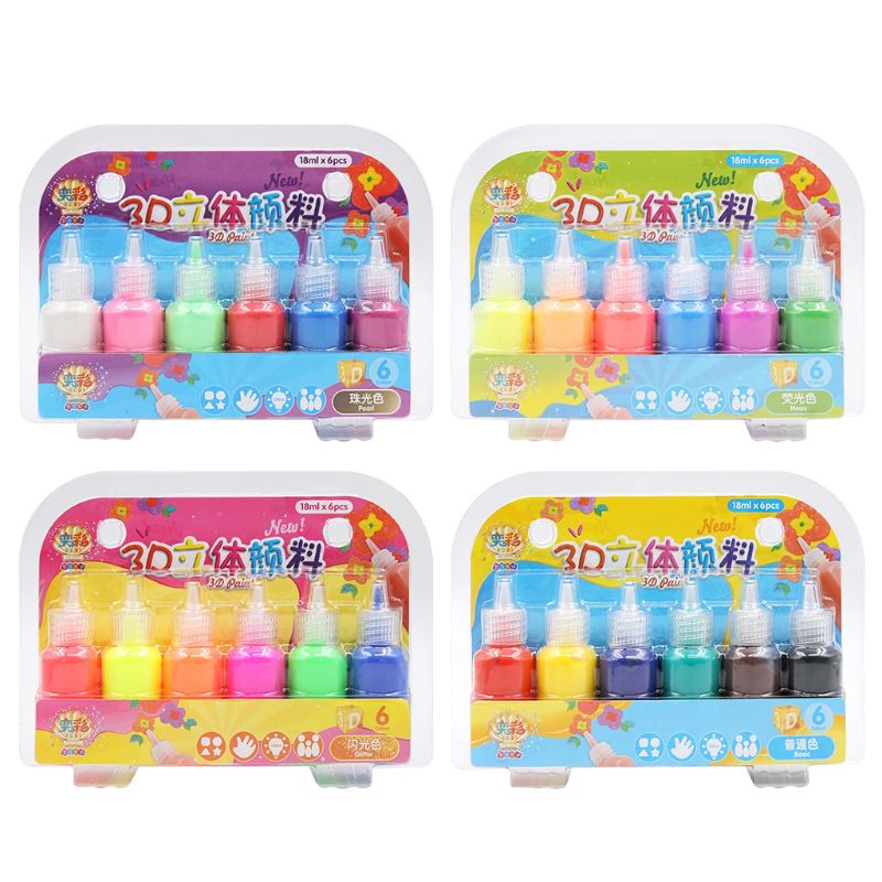 3D Acrylic Paints 6 Colors Kids 3D Acrylic Paint Pigment Set for Children Graffiti DIY Painting K1MA