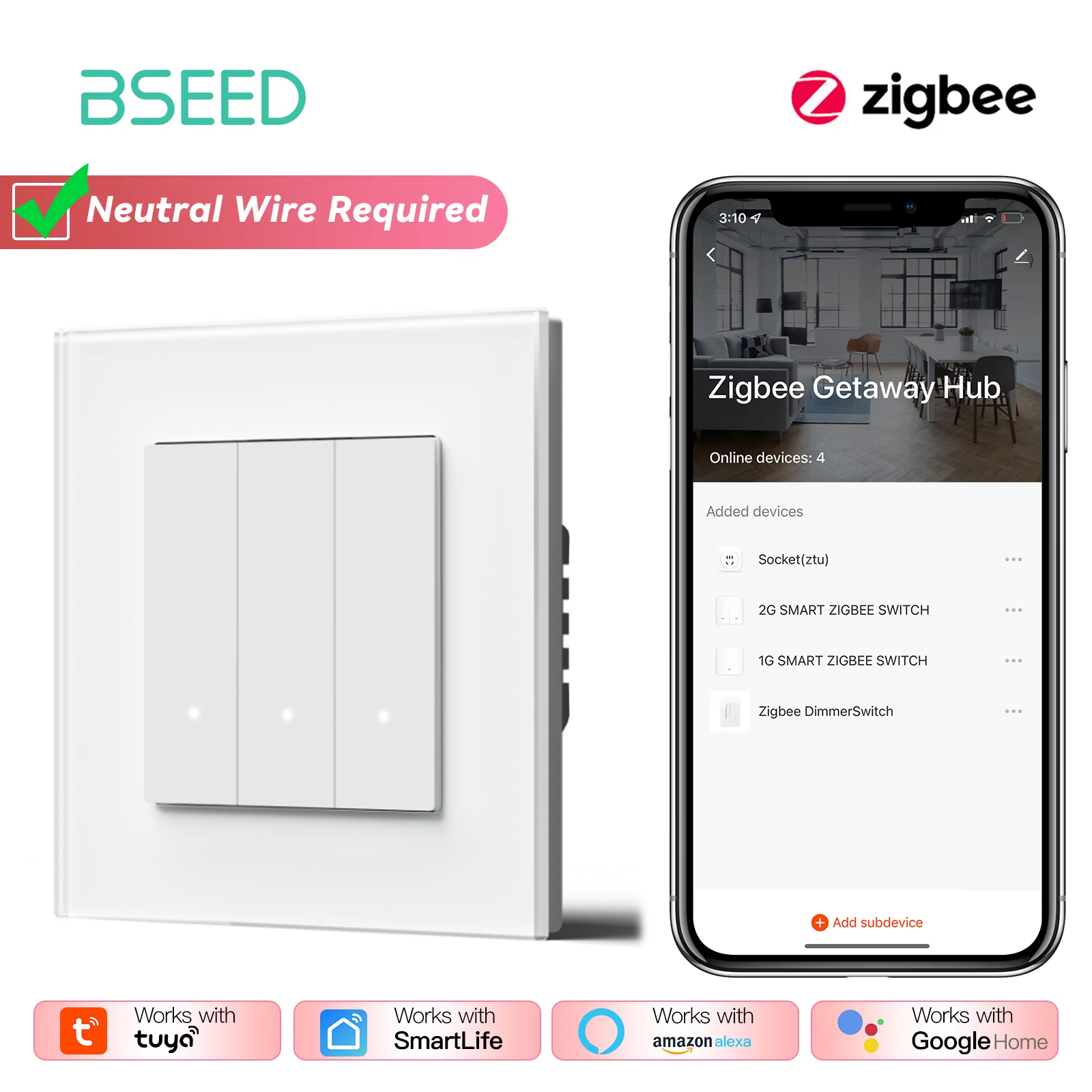 BSEED Zigbee przełączniki klikowe seria 1/2/3/4banda inteligentne przełączniki światła naścienne żółte podświetlenie szklana ramka Tuya APP UE przełączniki schodowe: SZARY