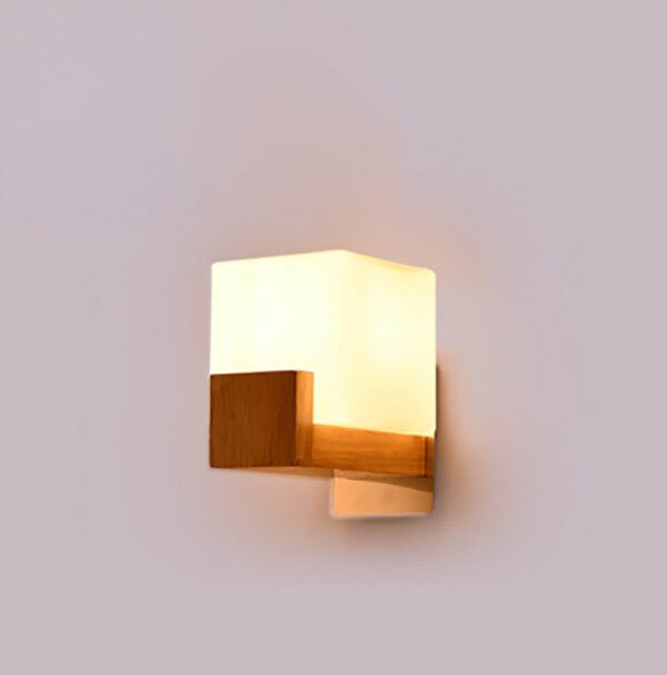 Japanese Bedside Wall Lamp LED Bedroom Simple Solid Wood Living Room Hotel Aisle Bedside Lamp: E