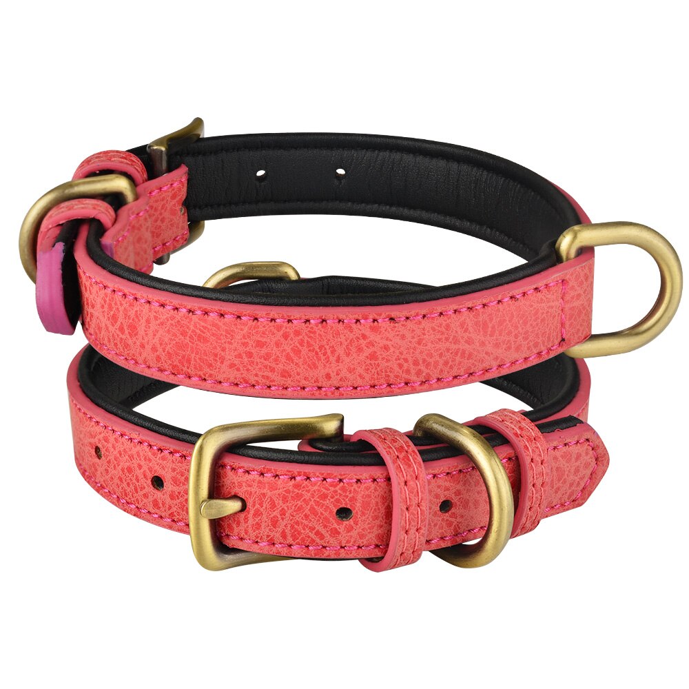 Leather Dog Collar Adjustable Double D-ring Dog Control Small Medium Large Dogs: Red / L 37-47CM