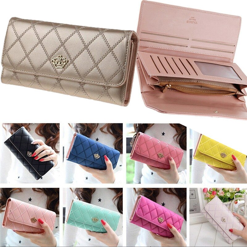 Mode Lederen Avond Clutch Portemonnee Button Purse Lady Lange Kaarthouder Telefoon Bag Case Purse vrouwen Handtas Blauw rood