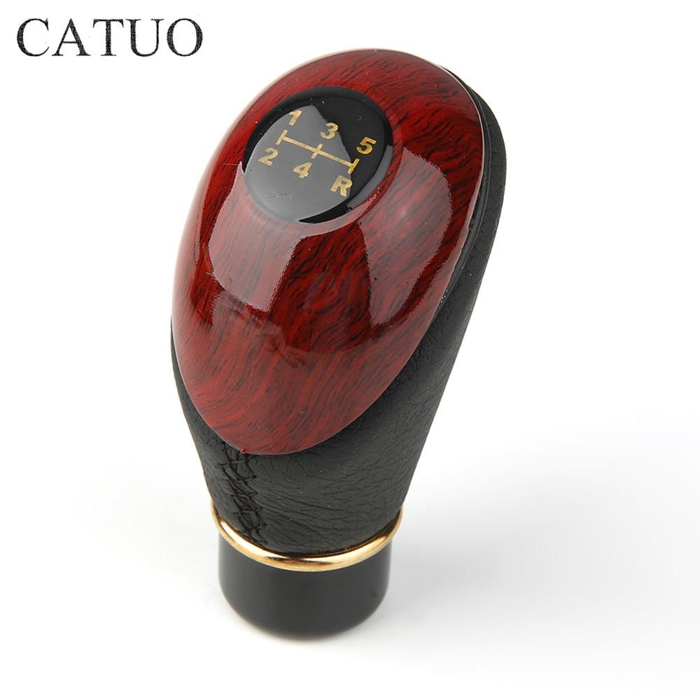 Gearhoved træ pu læder universal bil lastbil 5 gears manuel gear stick knap skift glans sælger#