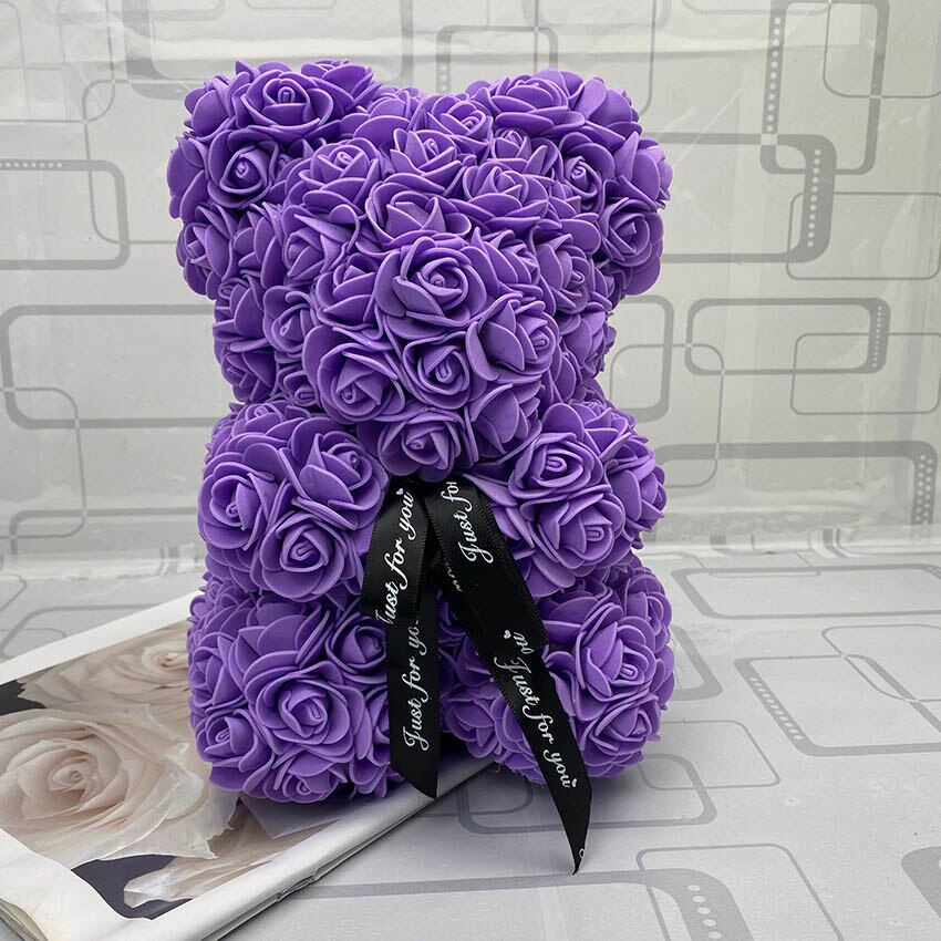 Valentinsdag dag 25cm rød rose bamse rose blomst kunstig dekoration jul kvinder valentinsdag: Lilla 25cm ingen æske