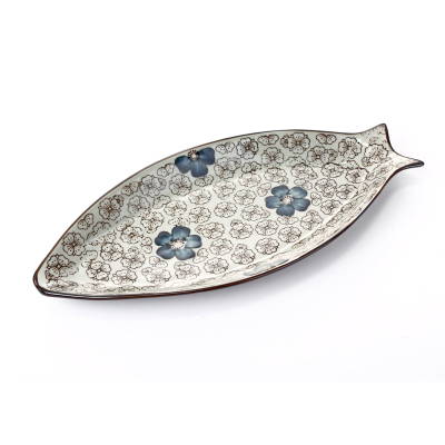 Kitchen fish-shaped ceramic dish home fish-shaped glaze color dish large snack plate steamed fish plate fish plate: blue