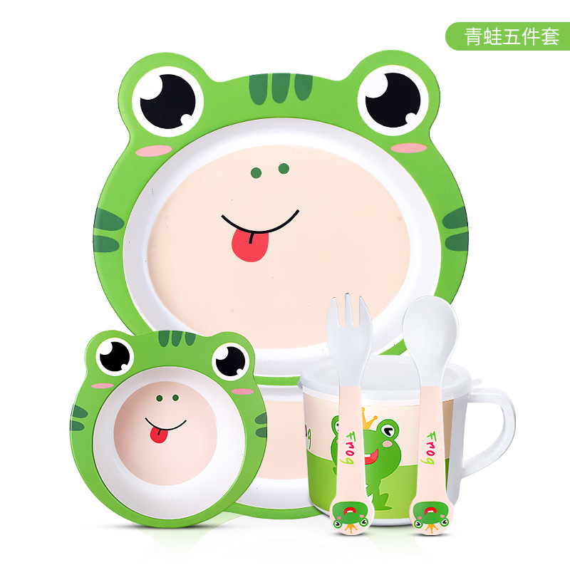 Bamboe Kinderen Servies Set, Kinderen Gerechten, Voedsel Plaat Kom Kop Lepel Vork Servies, Cartoon Servies, gezonde Maaltijd, Bpa Gratis: I