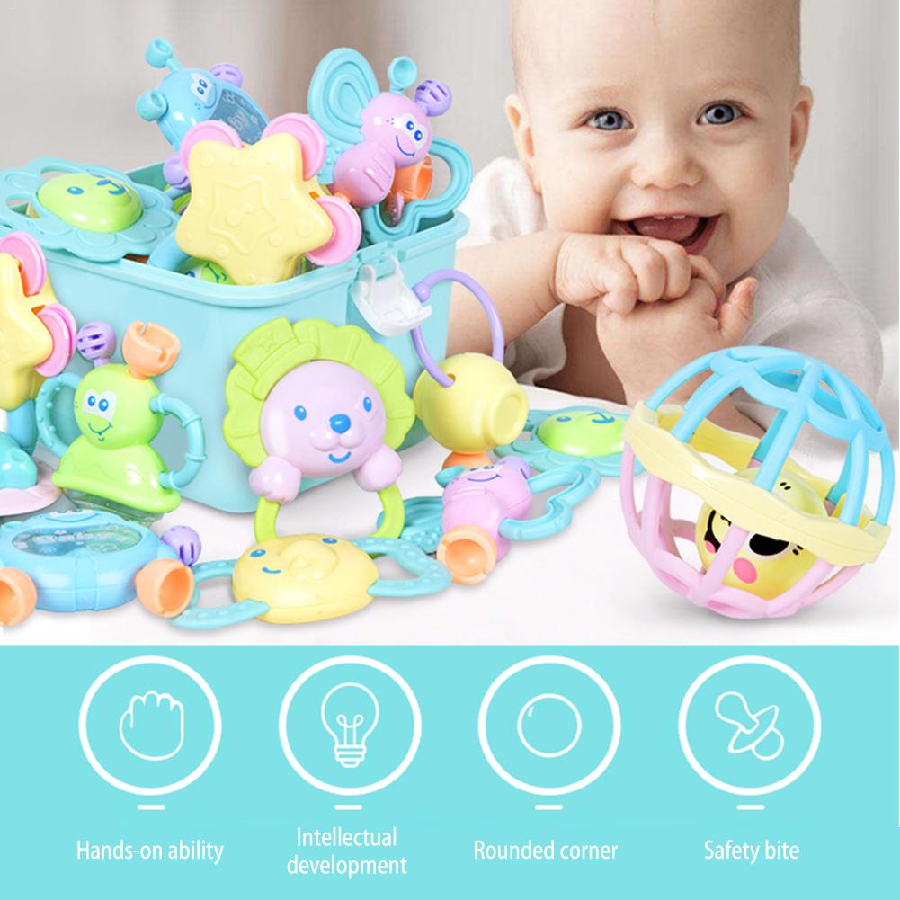 Baby rangle opbevaringsboks sæt nyfødt kindtand legetøj baby tidlig uddannelse puslespil bitring legetøj 0-3-6-12 måneder sikkert og ikke-giftigt