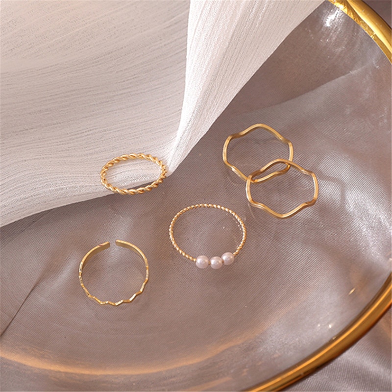 5 sztuka zestaw pierścieni moda geometryczne miedzi okrągłe perły palec wskazujący pierścienie dla kobiet biżuteria ślubna akcesoria
