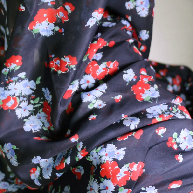 100cm*135cm Navy Silk Cotton Fabric Calico Natural Dress Shirt Material Lining