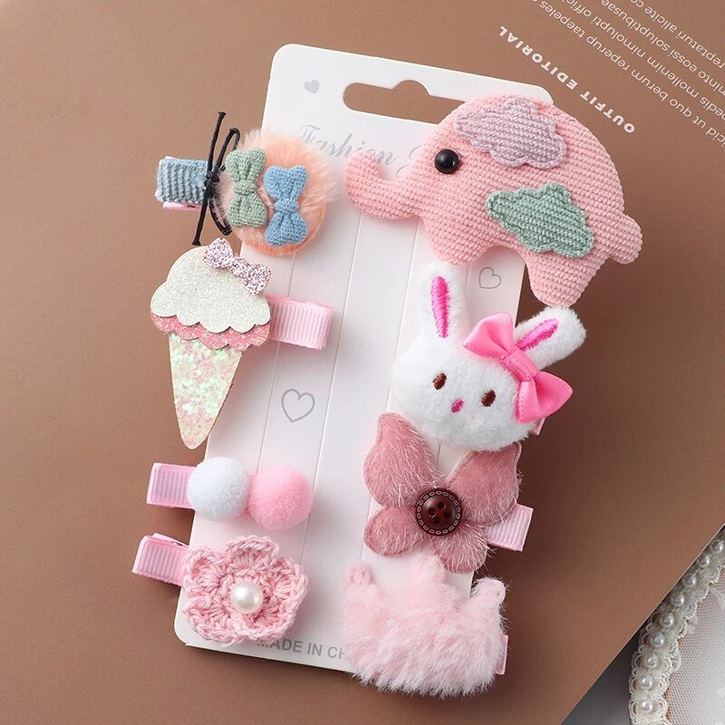 8pcs/set cartoon Hair Clips girl little rabbit hair accessories children cute sweet bow flowers Same color system hairpin