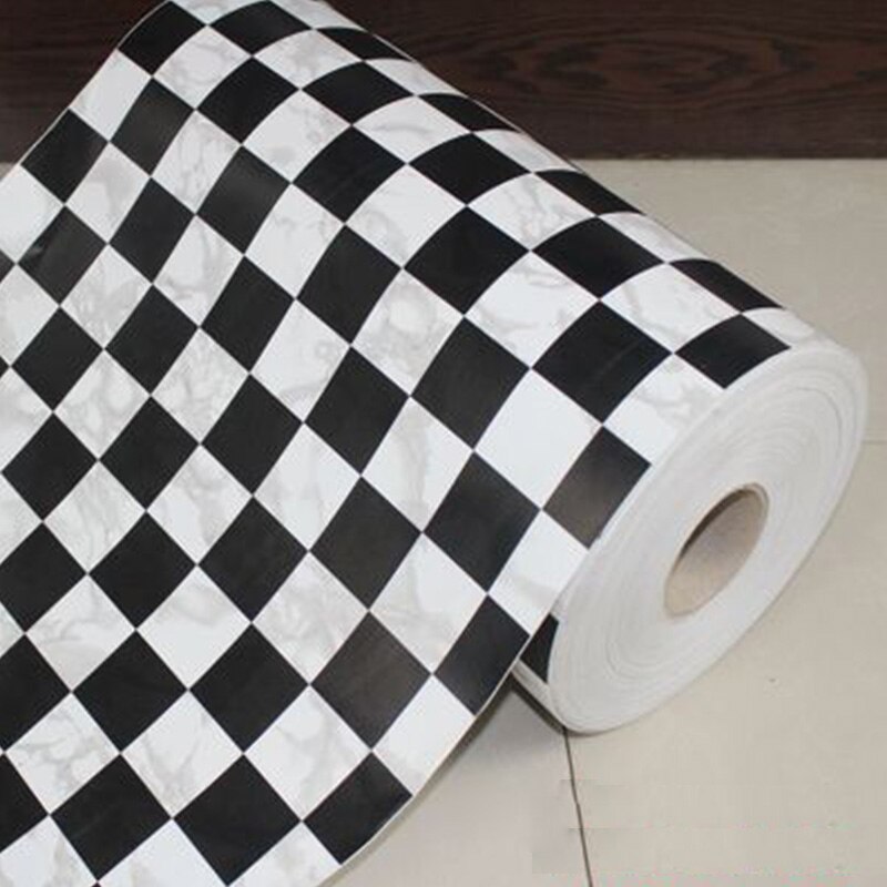 Mosaïque vinyle auto-adhésif papier peint rouleau toilettes salle de bain carrelage noir blanc décalcomanies cuisine étanche à l'huile PVC autocollant mural: Black and White / 45cm X 10m