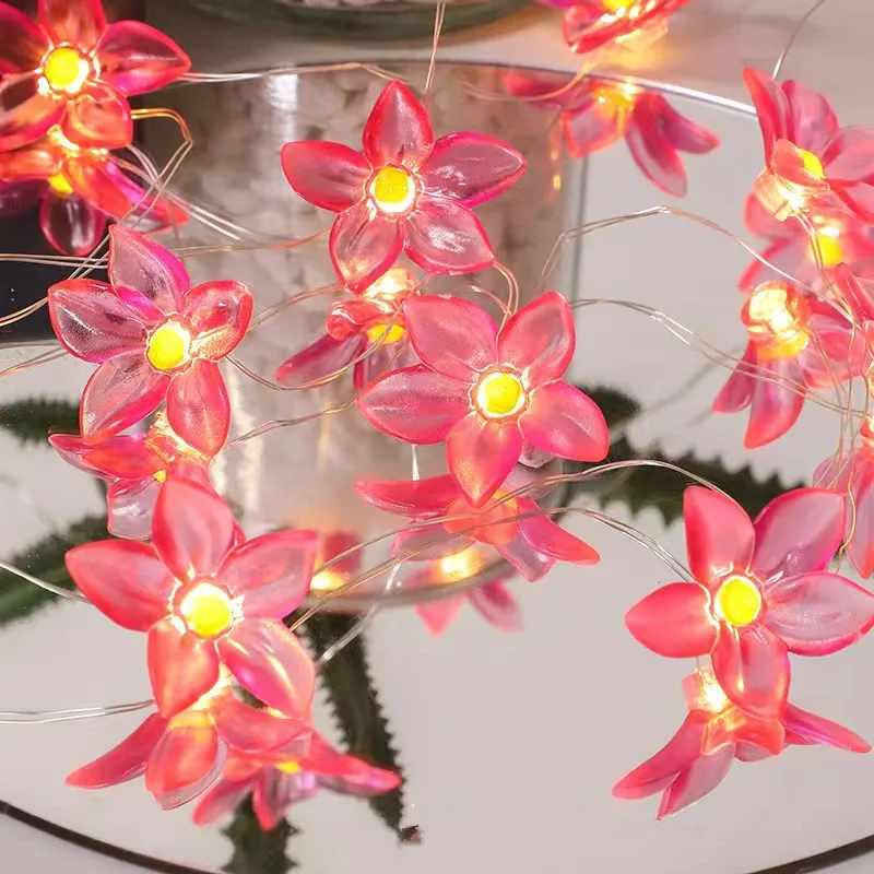 10/20LEDS Lilie Fee Lichterketten Rosa Blaue Blume String Lampen Batterie Betrieben Für Outdoor Weihnachten Girlande Dekoration: Rot / 300w