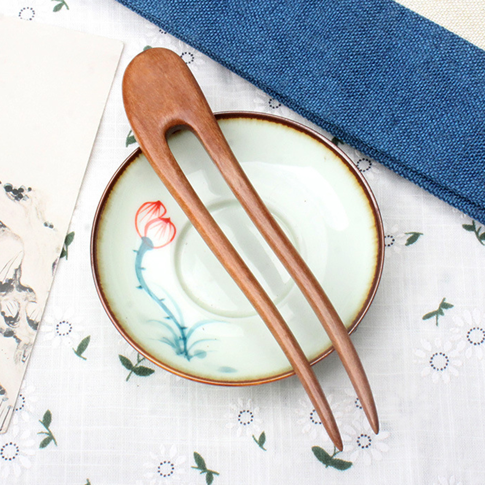 Palillos chinos simples para el cabello, horquillas de madera en forma de U para el cabello para mujer, accesorios para hacer moños, tocados de Retro: Bañado en rodio de imitación