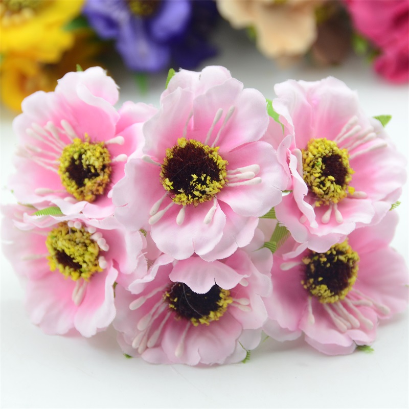 6 stk/parti real touch high small grade kunstig valmue buket bryllup silke rose blomster til diy bryllup krans dekoration: Lyserød