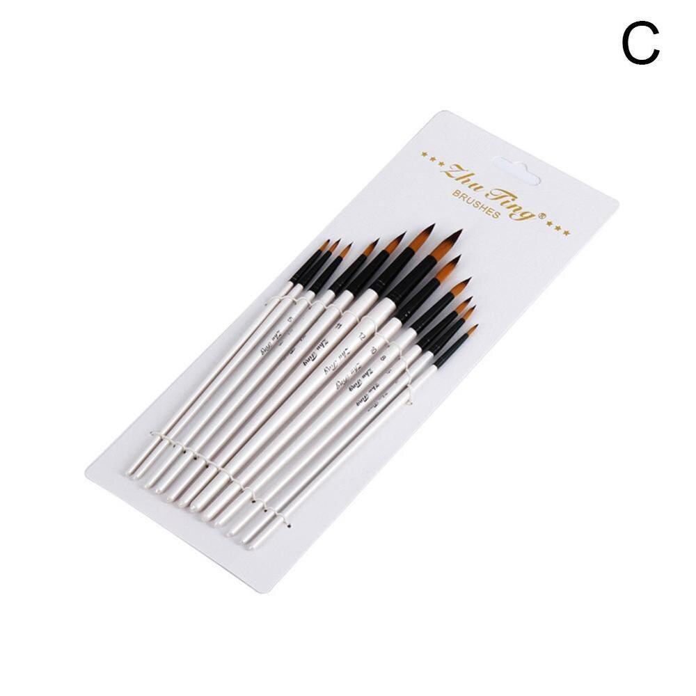 12pcs Nylon Hair Wooden Handle Paint Brush Pen Set For Learning Diy Oil Acrylic Painting Art Paint Brushes Supplies: C