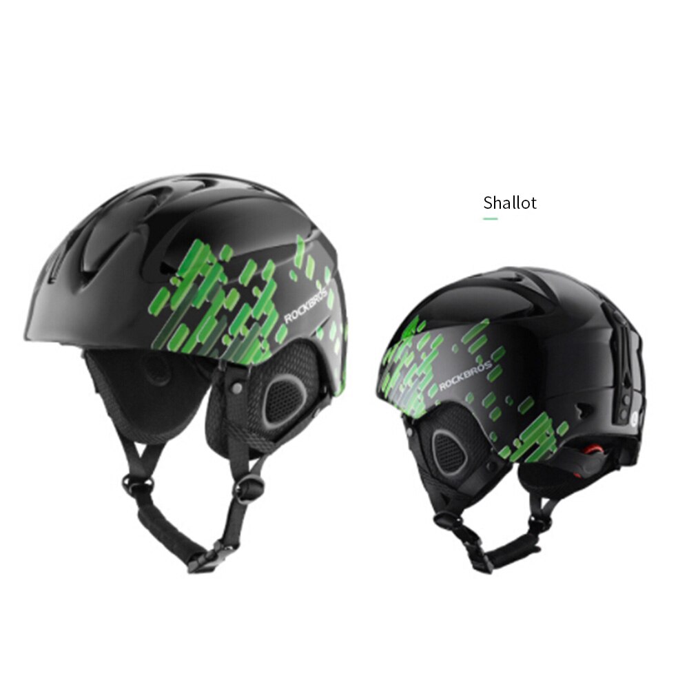 ROCKBROS Integrated Mold Ski Helmet Winter Warm Ultra Light Breathable Bike Helmet Riding Skiing Helmet Sports Safety Equipment: Black Green / L(58-61CM)