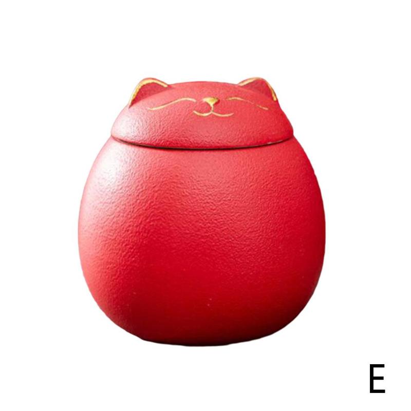 Lucky Cat Sealed Storage Jar Convenient Travel Caddy Tea Teaware Tea Crafts Ceramic Box Kitchen C2Y3: Red