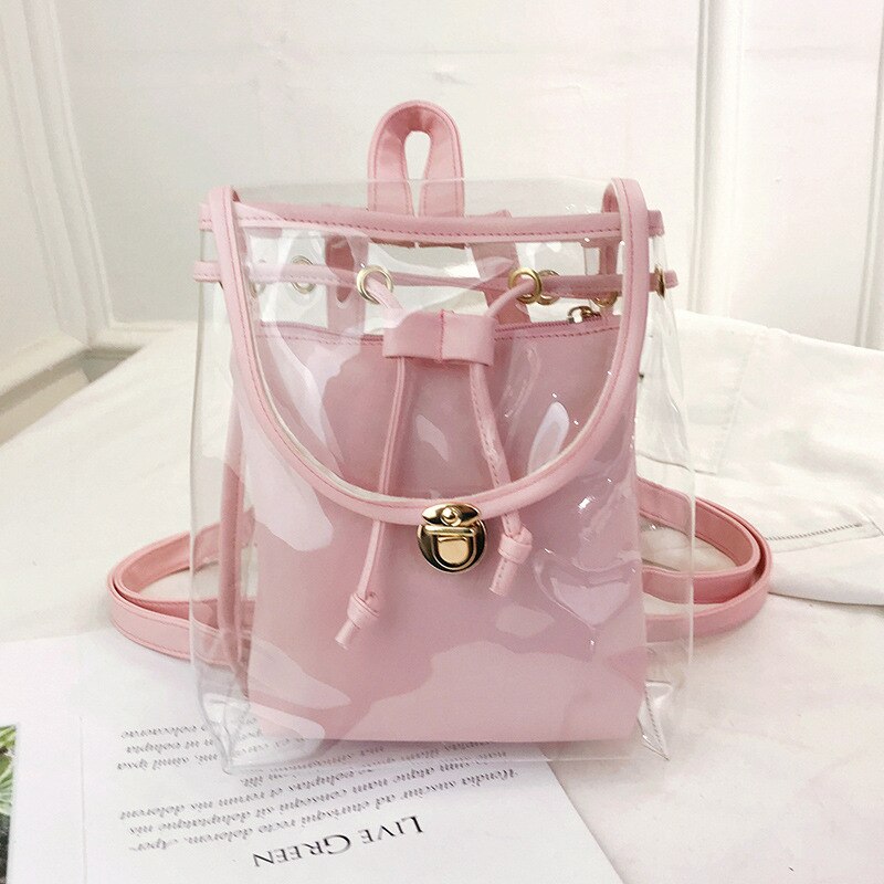 BONAMIE Mini Frauen Rucksack PVC Mädchen Klar transparent Tasche Gelee Reise Rucksack Für Dame Weibliche Schulter Taschen: Rosa