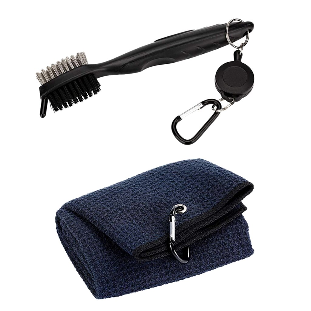 Portable Golf Club Cleaner Two-sided with Carabiner Golf Ball Cleaning Tool with Clip Gray