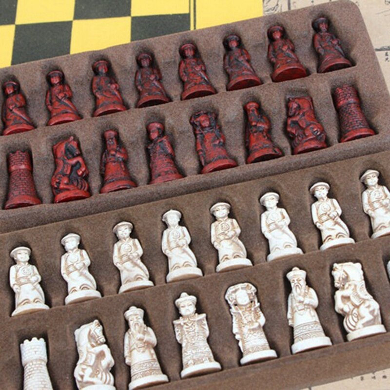 Antique Chess Small Leather Chess Board Qing Bing Lifelike Chess Pieces Characters Parenting Entertainment