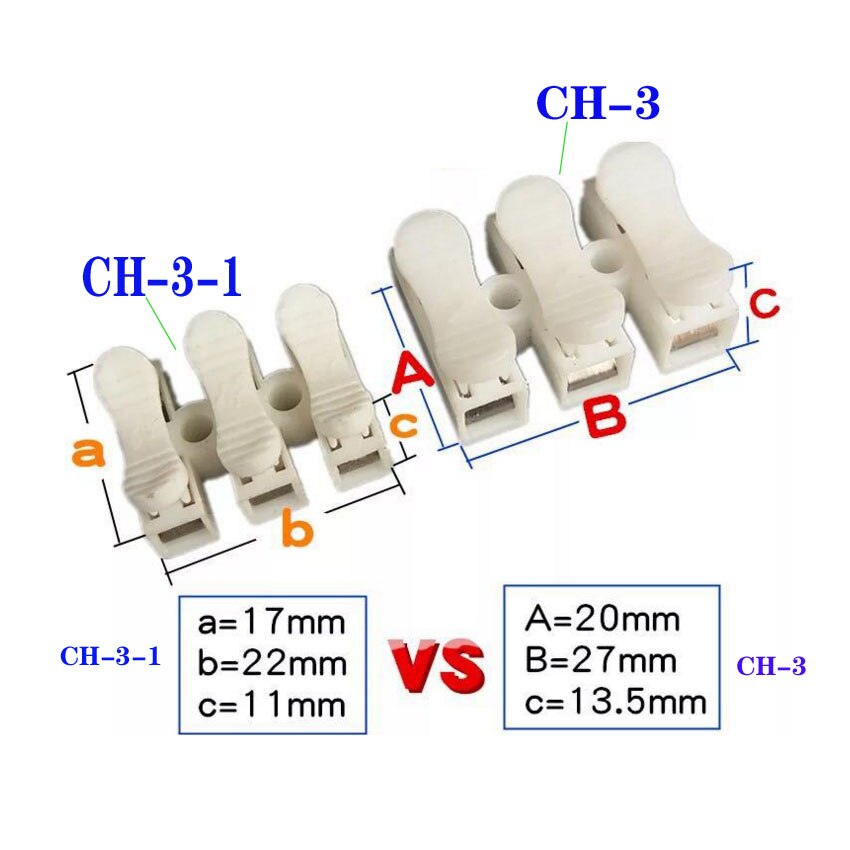 20pcs/lot LED Strip Light Quick Wire Connecting CH-3 CH-2 Spring Wire Connectors Electrical Cable Clamp Terminal Block Connector