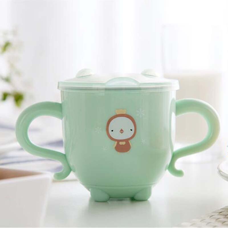 Kinderen met deksel babybekers roestvrij staal dier schattig baby drinkgerei met handvat natuurveilig materiaal kinder drinkgerei: Groene beker