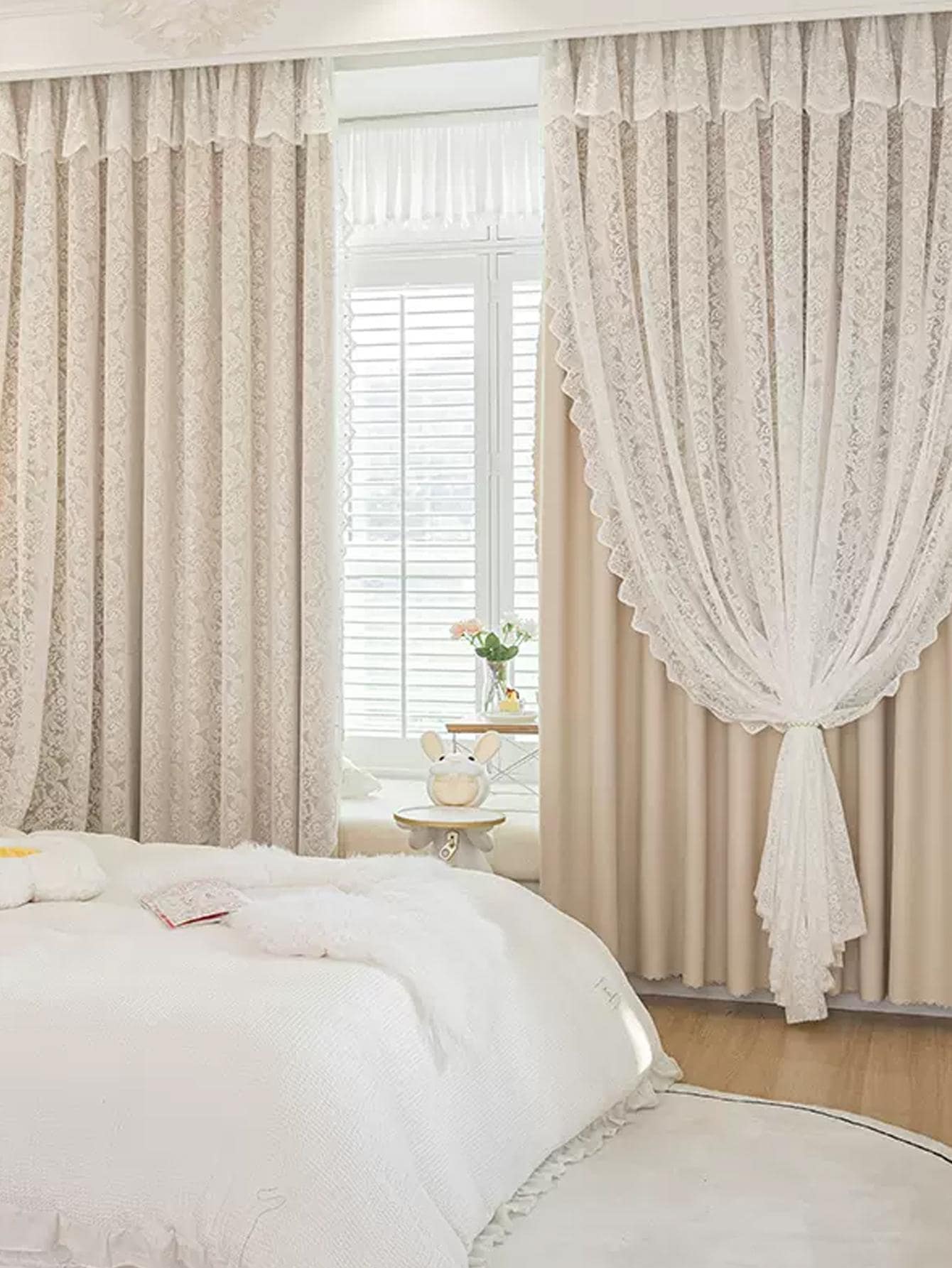 Cortina de renda de dupla camada de luxo leve pastoral coreana 1 unidade