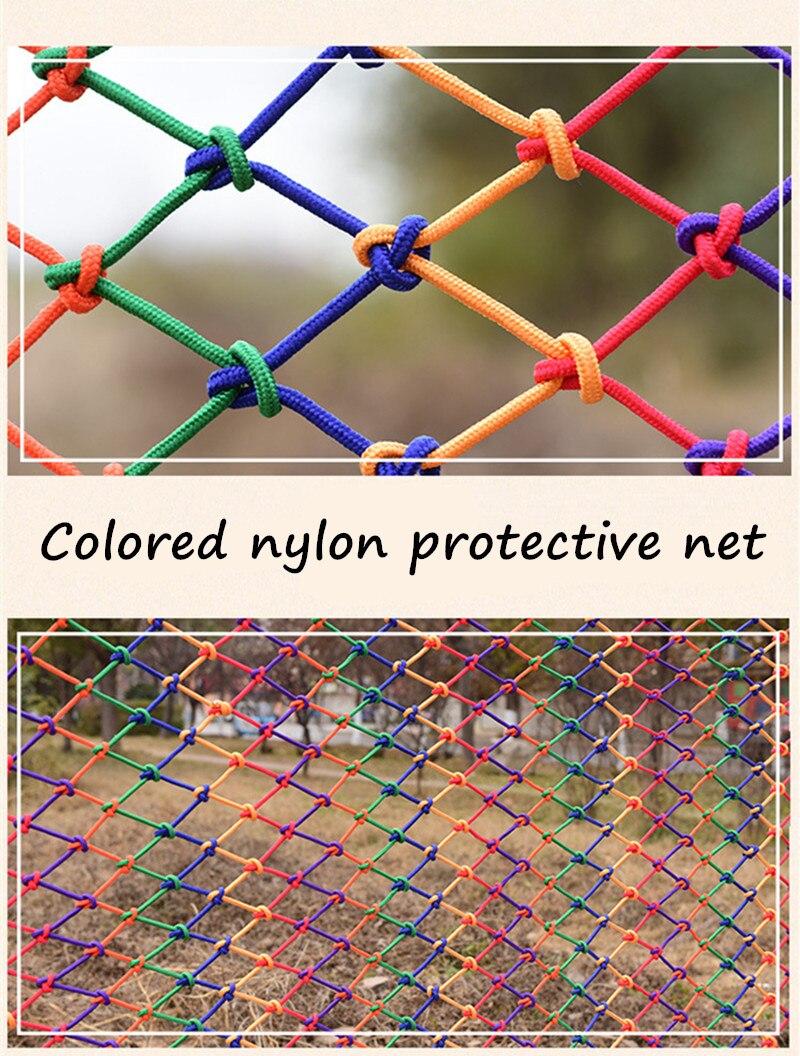Farverigt nylon reb børnehave anti-fald net trapper altan gelænder barnesikring mesh gitter 6cm beskyttelsesnet