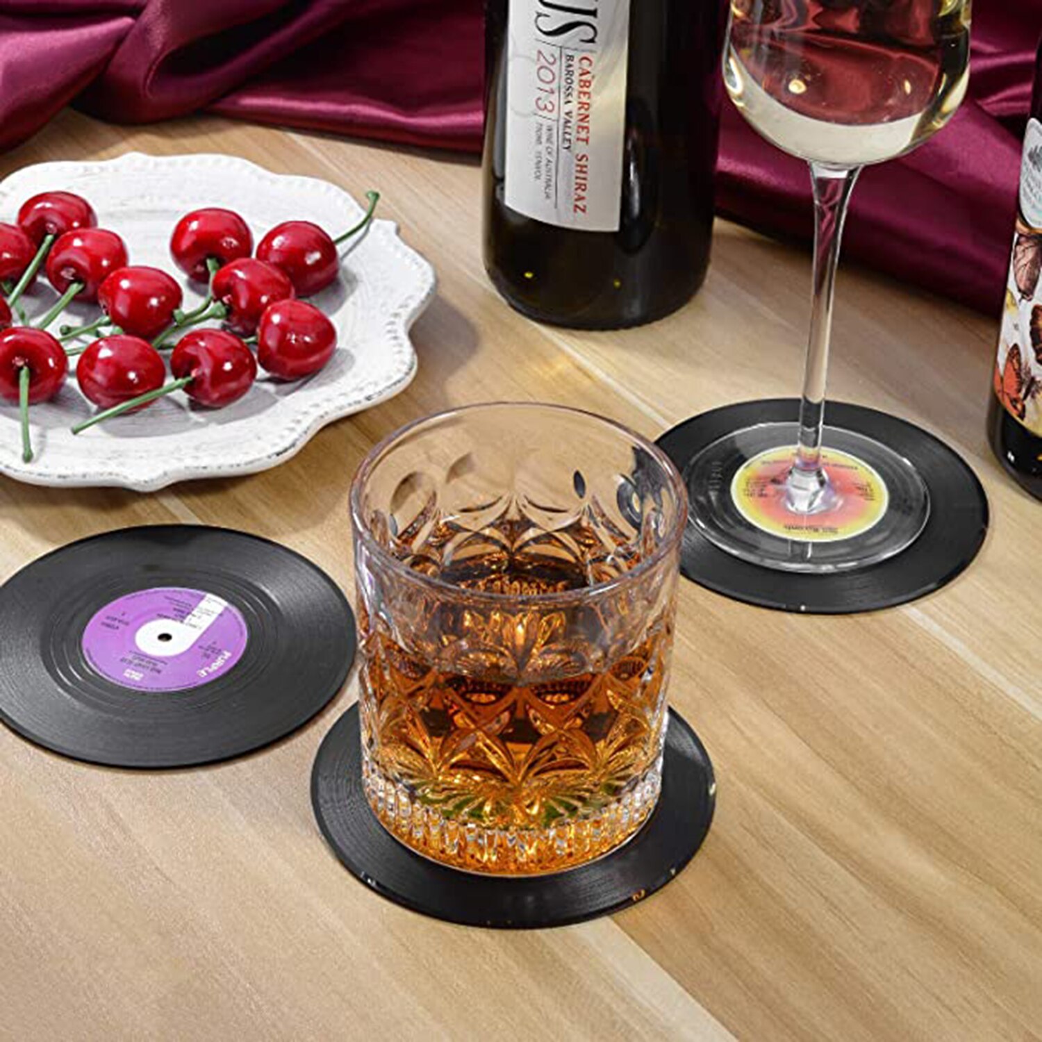 6 Pcs Retro Onderzetters Vinyl Cd Fun Drinken Koffie Onderzetters Speler Houder Desktop Bescherming Hittebestendige Anti-Slip Mat home Decor onderzetters onderzetter coaster coasters marmer onderzetter bekerhouder kers