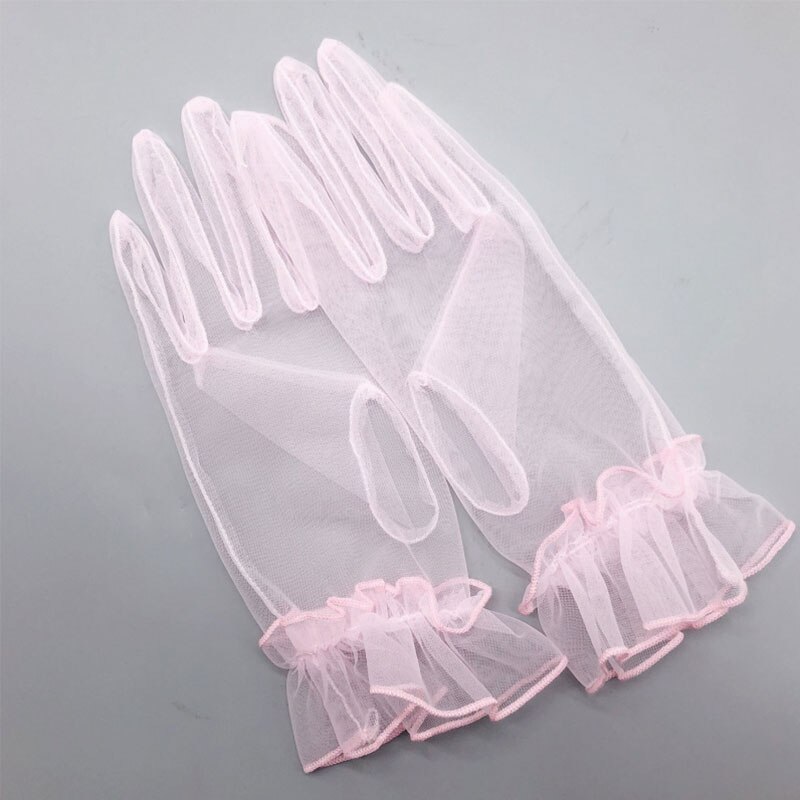 Sexig genomskinlig spets mesh gasväv dam handskar sommar uv-säkra svart rosa korta handskar dam brud bröllop vante handskar