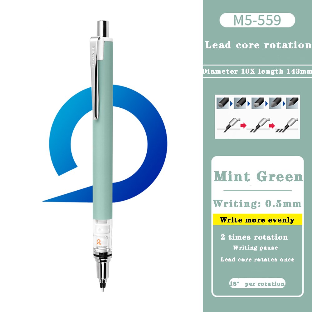 Lápiz giratorio automático, M5-559 de edición limitada, UNI, Japón, no es fácil de romper, Kurutoga, 0,5mm, papelería escolar: Mint Green