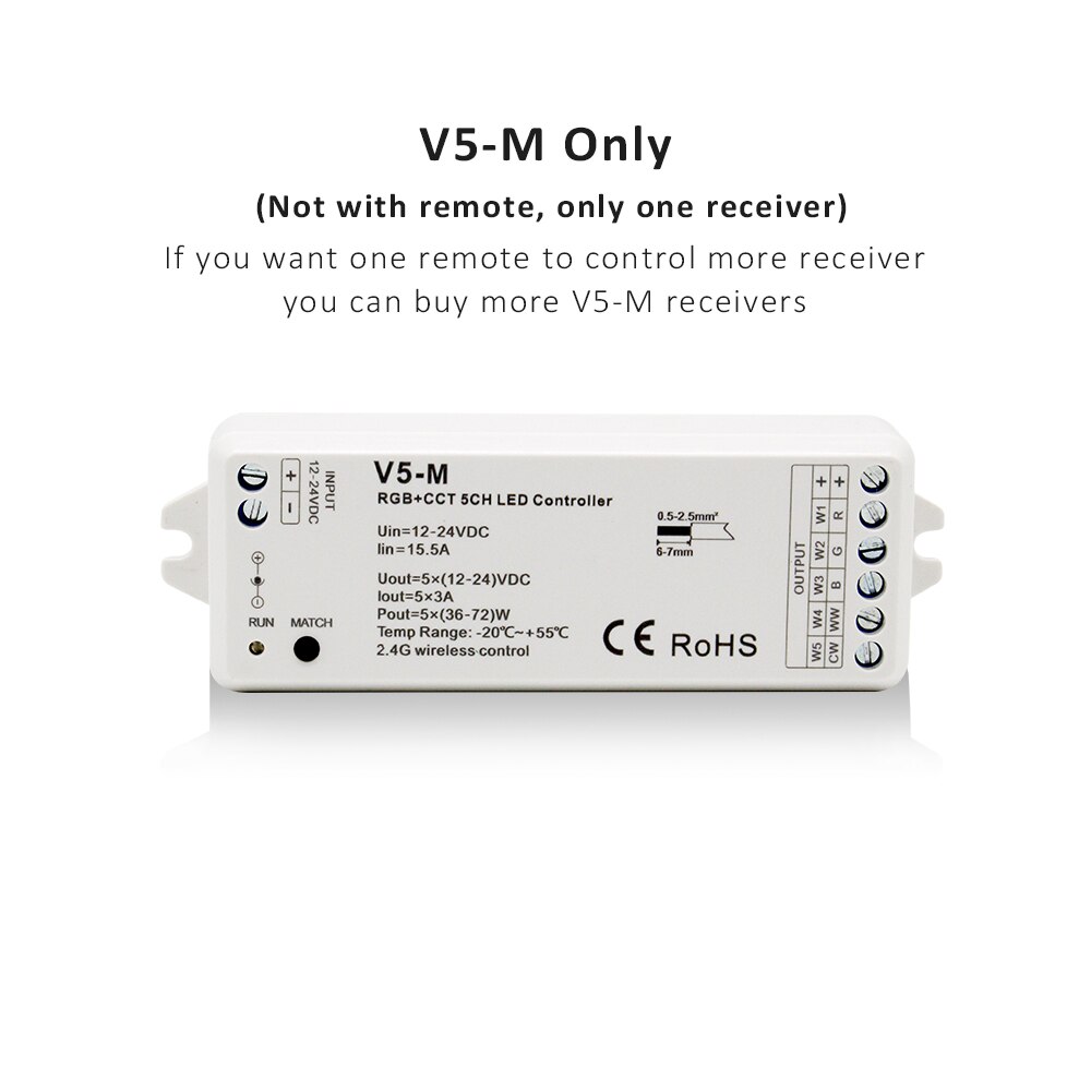 RGBCCT LED Regler 12V 24V 5CH RGB CCT RGBW RGBWW LED Streifen Licht Regler Clever Wifi RF kabellos berühren Fernbedienung V5-M: V5-M nur