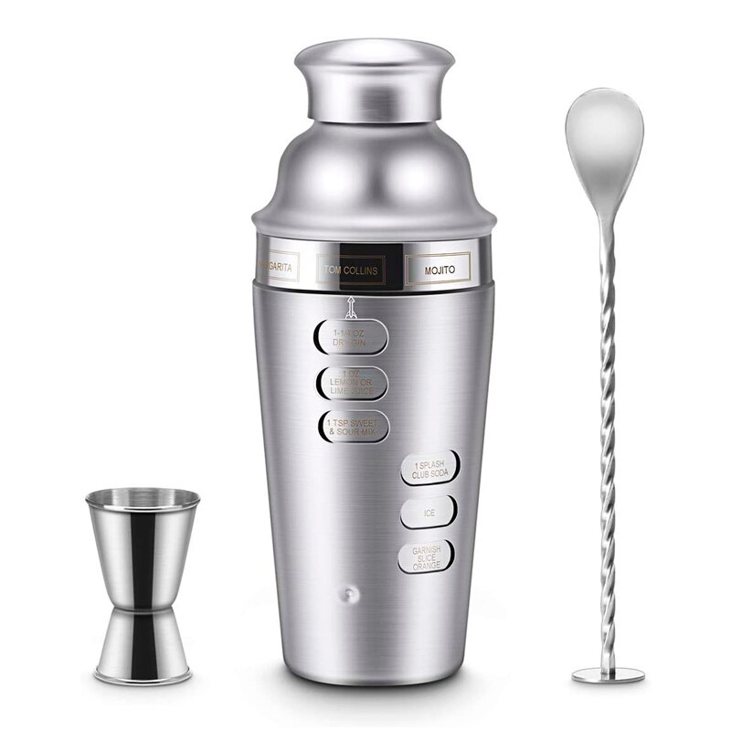 Cocktail Shaker Stainless Steel 24Oz Bar Set Kit 3Pcs Cocktail Shakers with Rotation Recipe Guide,Martini Tool Accessories Built