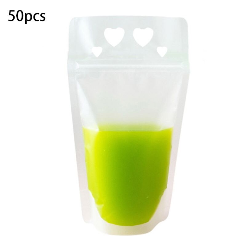 50 stk engangs hjerteformet juice kaffevæskepose lodret lynlåsforsegling drink  h37f
