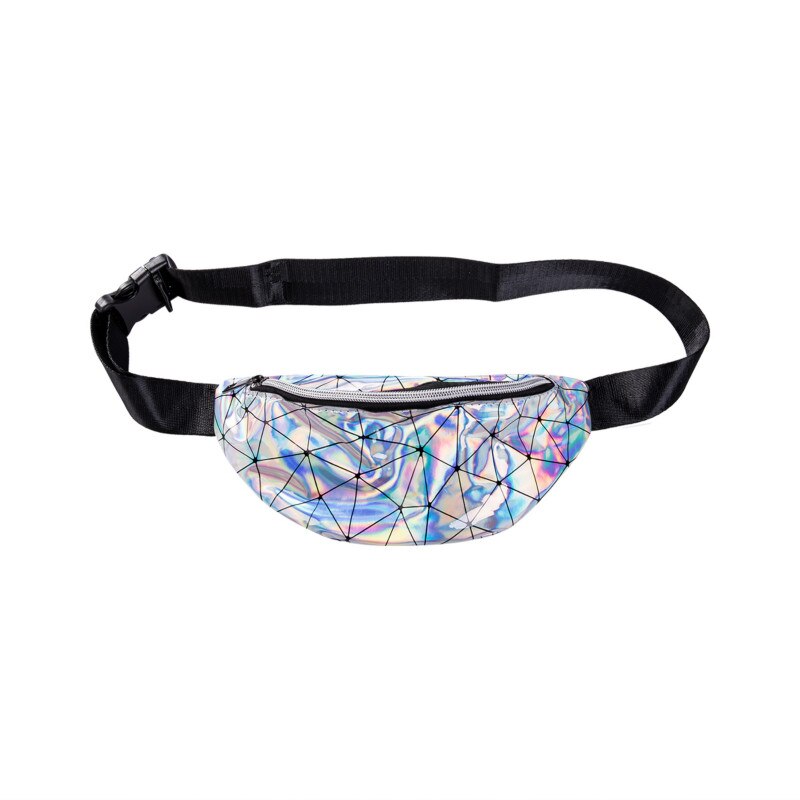 Women Men Waist Bag Belt Bags For Women Fanny Pack Shiny Rhombus Pattern For Travel Iridescent Holographic: Silver