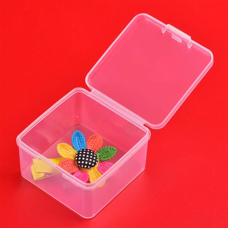 2.56x2.56x1.5in Plastic Box Clear Storage Containers Box Square Storage Containers Box w/ Hinged Lid for Small Items