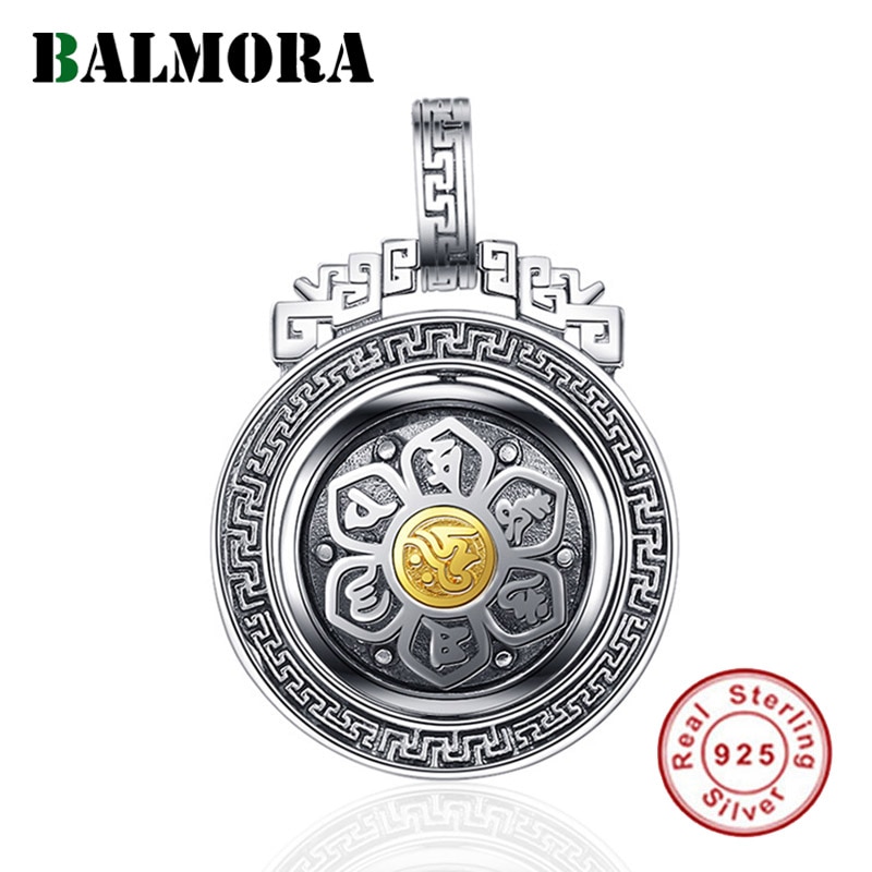 Balmora 925 prata esterlina 360 rápida rotação seis words susutra pingentes & colar para mulher budismo legal moda jóias