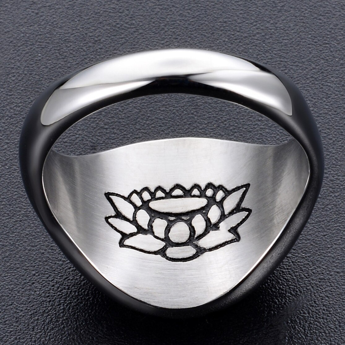 Shenghuo Rvs Zes Karakter Ware Woorden Lotus Sanskriet Guanyin Mantra Voor Mannen En Vrouwen Ring