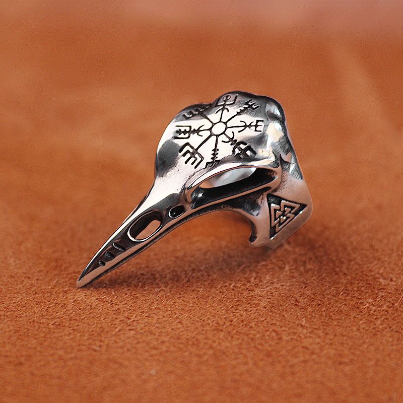 Vintage Viking Style Odin Crow Skull Compass Ring Suitable for Men&#39;s Gothic Jewelry Amulet Ring