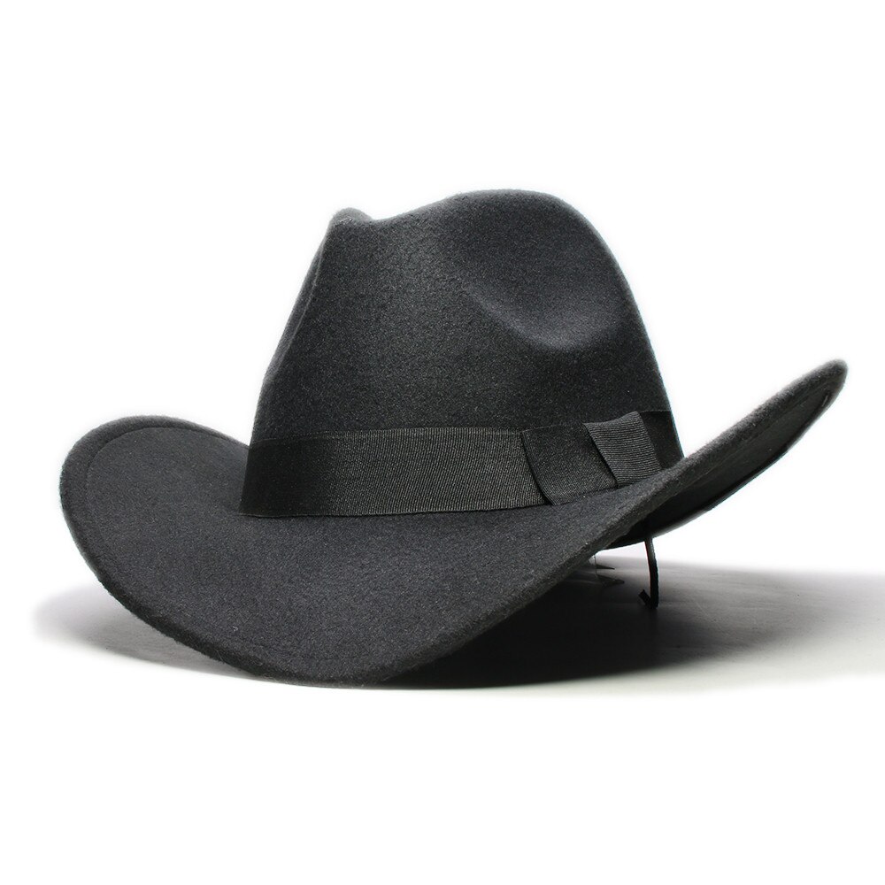 Retro Parent-child Women Men /Kid Wool Wide Brim Cowboy Western Hat Cowgirl Bowler Cap Black Bow Bowknot Ribbon Band (57//54cm): Black / Kid Size 54cm