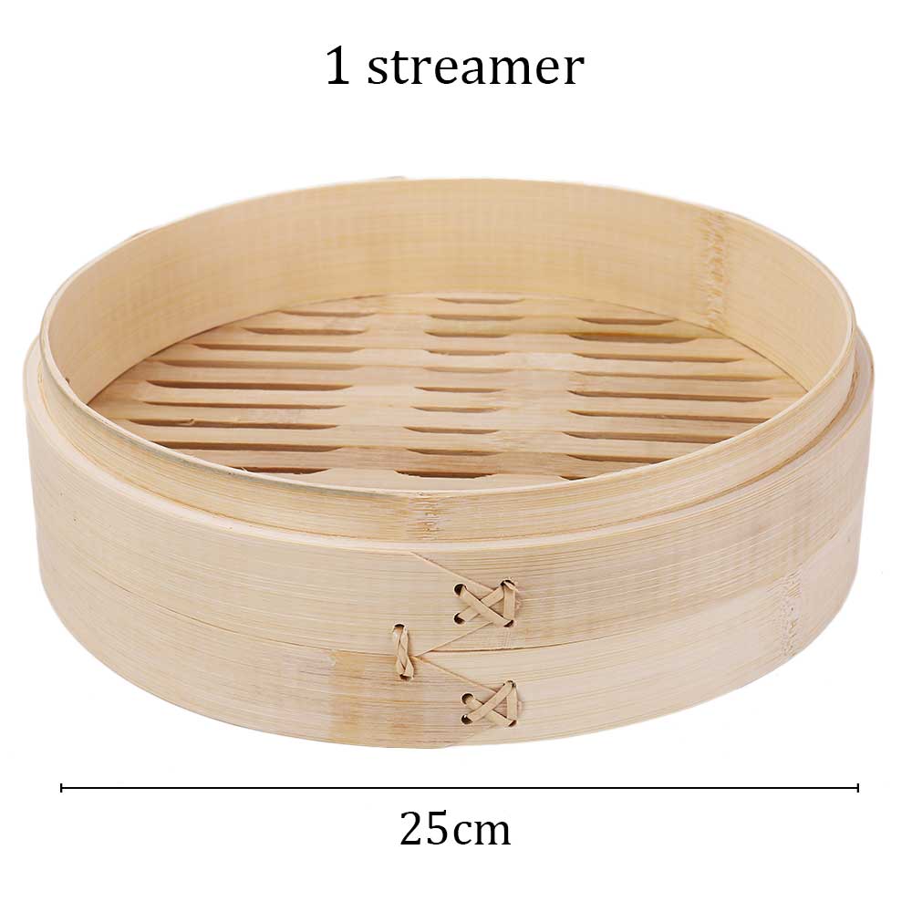 Bamboo parowar koszyk do gotowania na parze kluska ryby ryż warzywny kosz na przekąskę Dim Sum kuchnia narzędzia kuchenne klatka lub zestaw okładek: 25cm 1 cage