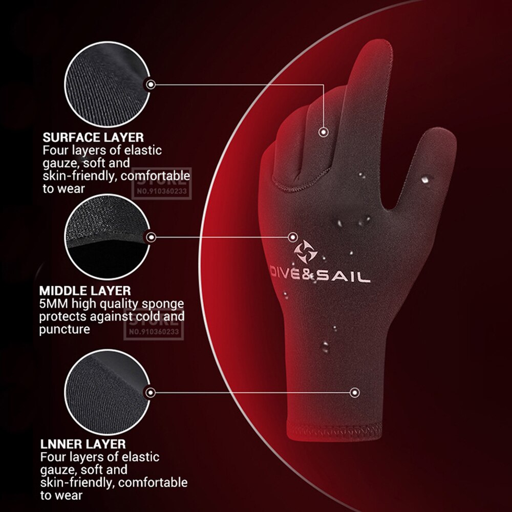 Gants de plongée en néoprène, équipement de natation, pour Kitesurf, pêche sous-marine, 5mm, 2mm, 3mm