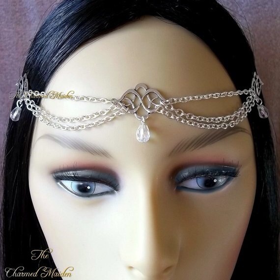 WiccMoon Circlet, Pagan Headdress Wiccan Head Chain Moon &amp; Triskele Headpiece Gothic Head Chain: B24