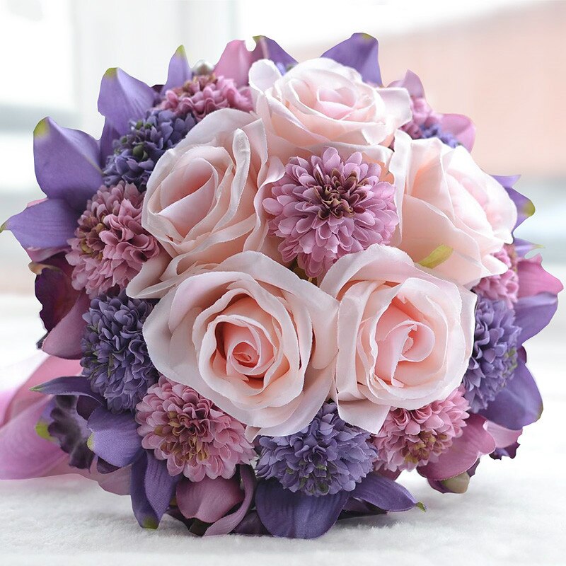 Piękny fioletowy różowy kolor kwiat panny młodej druhny bukiet ślubny sztuczny kwiat róży bukiety ślubne