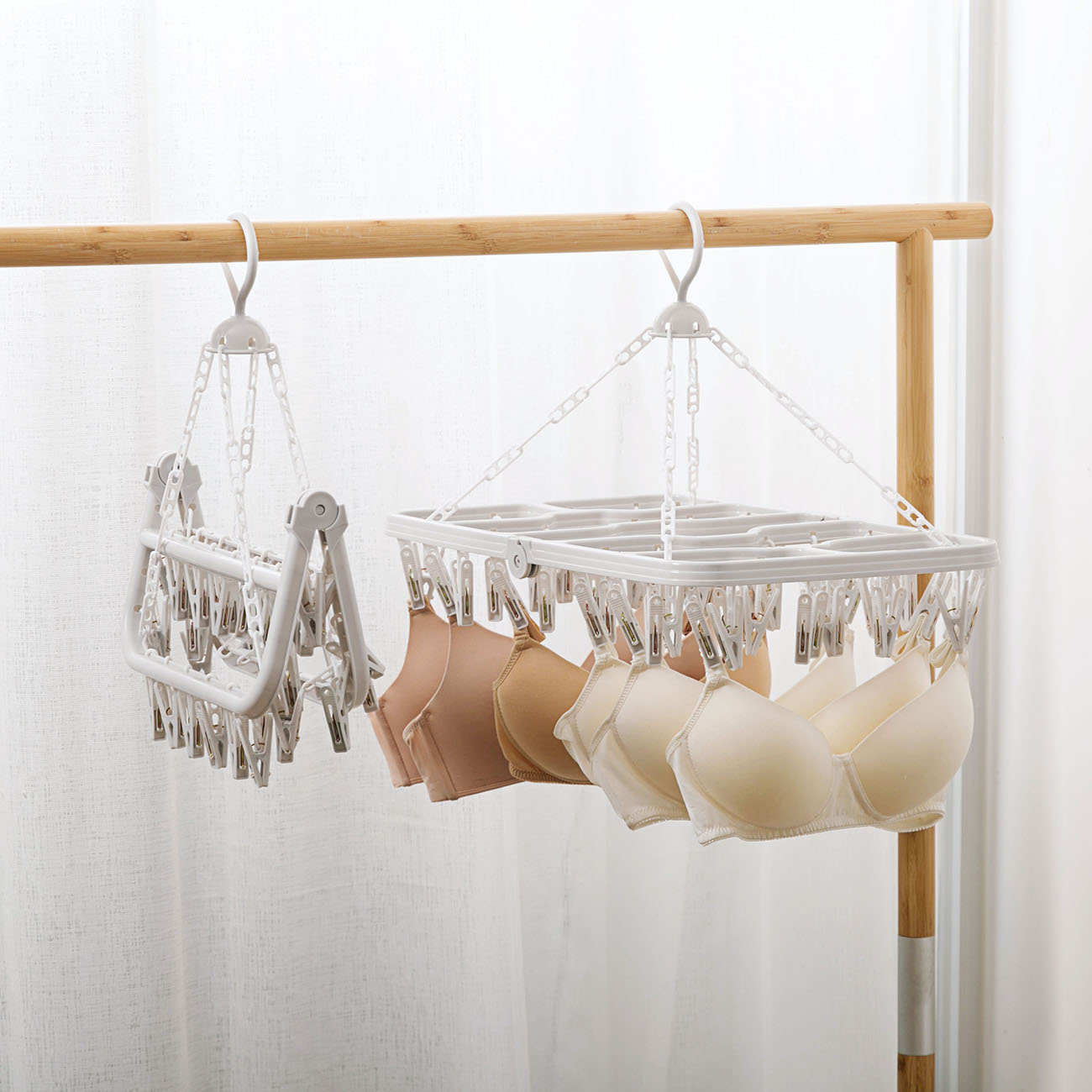 Porte-vêtements pliable à 16/36/48 clips, cintre à linge rotatif, support de rangement pour soutien-gorge, chaussettes, sous-vêtements, pince à linge