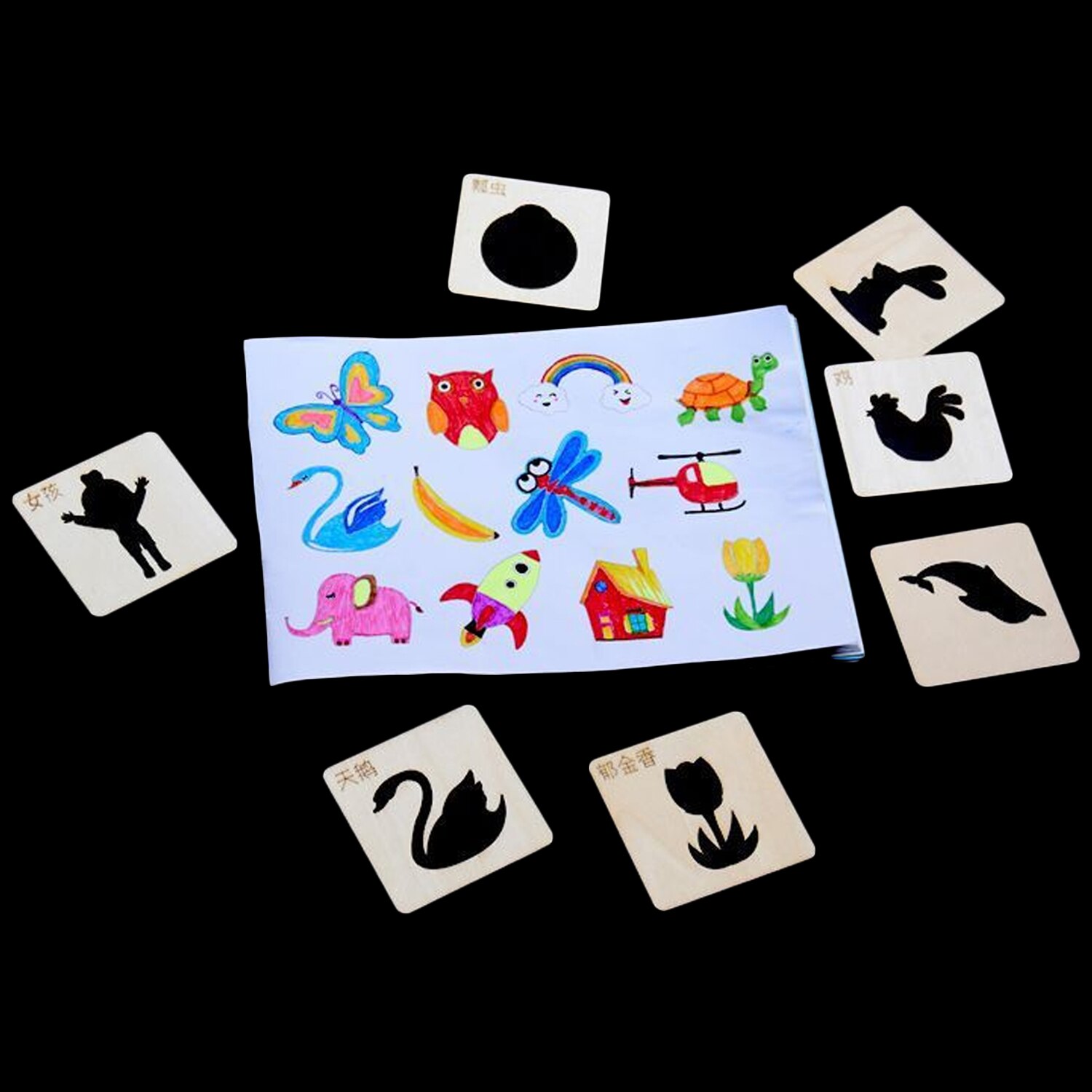 120 pièces peinture coloré pochoir Kit ensemble avec brosse copeaux de bois pochoirs référence dessin crayon école modèle aléatoire jouets