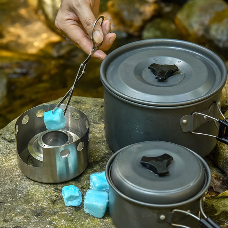 Estufa Alcoho portátil de aleación de aluminio con tapa para acampar al aire libre, senderismo, mochilero, cocina, estufa de Camping con Alcohol