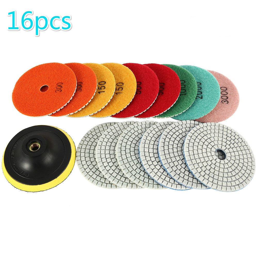 15 Stks/set Diamant Polijsten 4Inch 100Mm Nat/Droog Polijsten Backer Graniet Marmer Beton Steen Slijpschijven handgereedschap: type3-16pcs